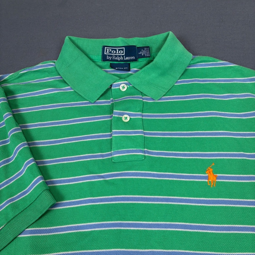 Polo Ralph Lauren Custom Fit Striped Short Sleeve Polo Shirt Size Large Green